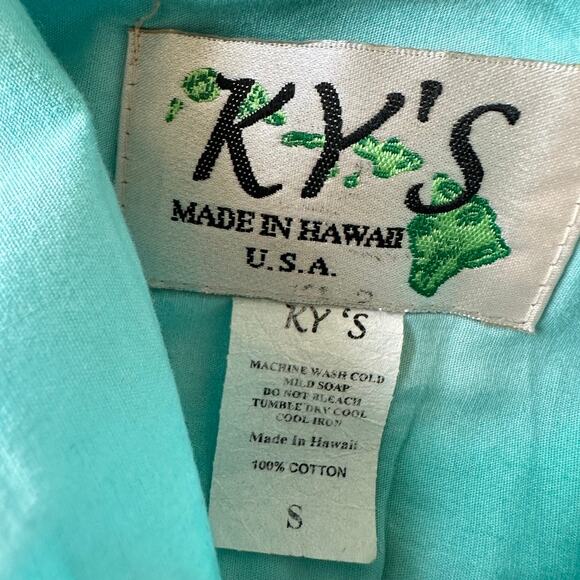 Ky's Vintage Hawaiian Shirt Motorcycle Biker Short Sleeve Resort Vacation Blue S - Picture 12 of 13